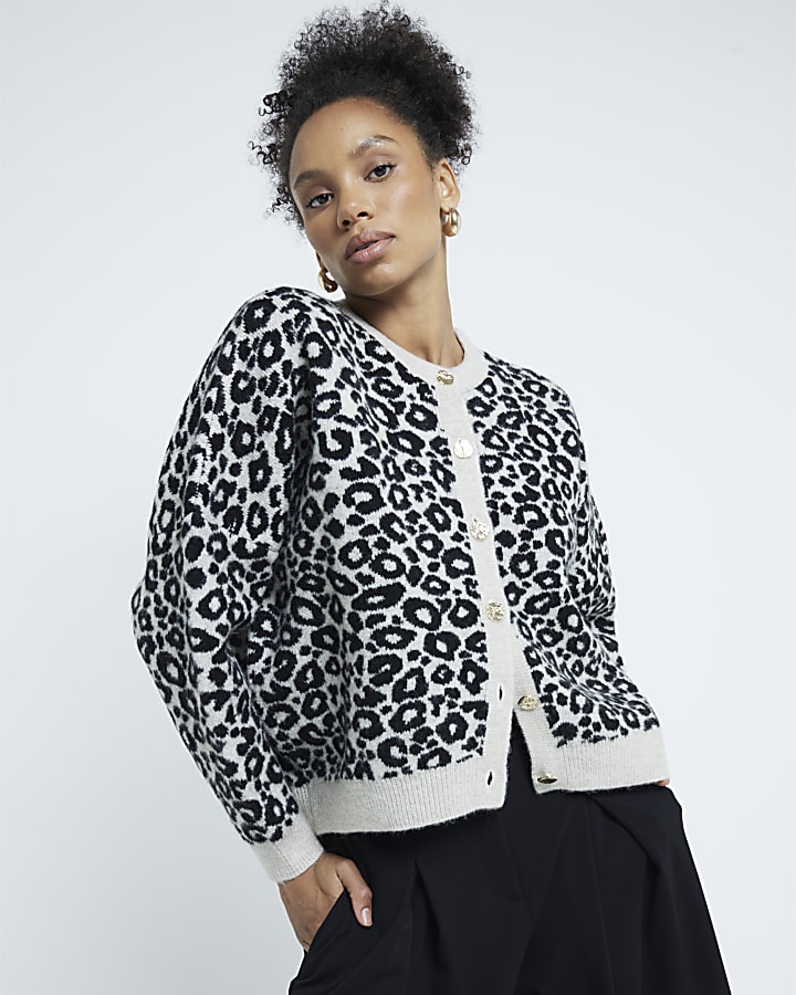 Cream Long Sleeve Leopard Print Cardigan