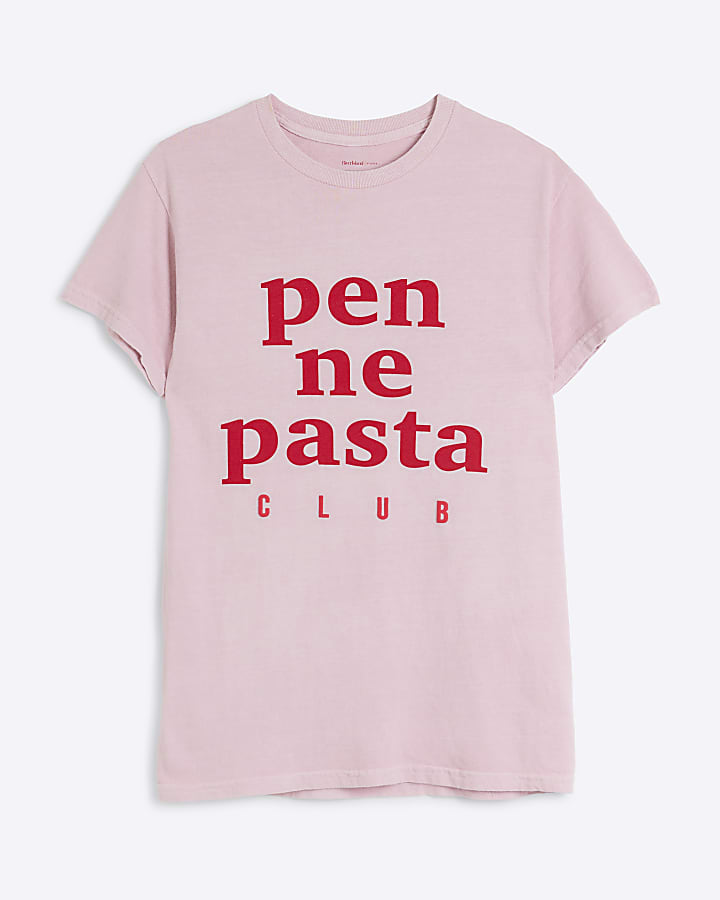 Pink pasta slogan graphic t-shirt