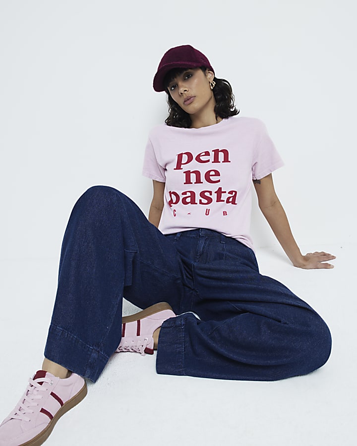 Pink pasta slogan graphic t-shirt
