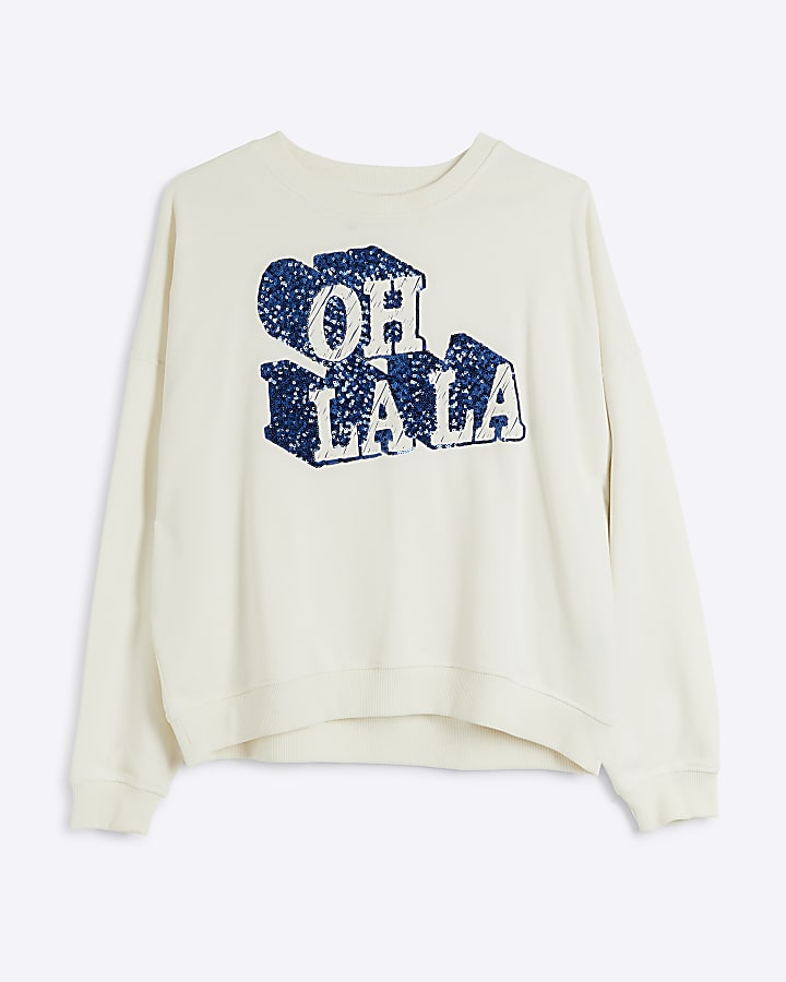 White sequin graphic sweatshirt
