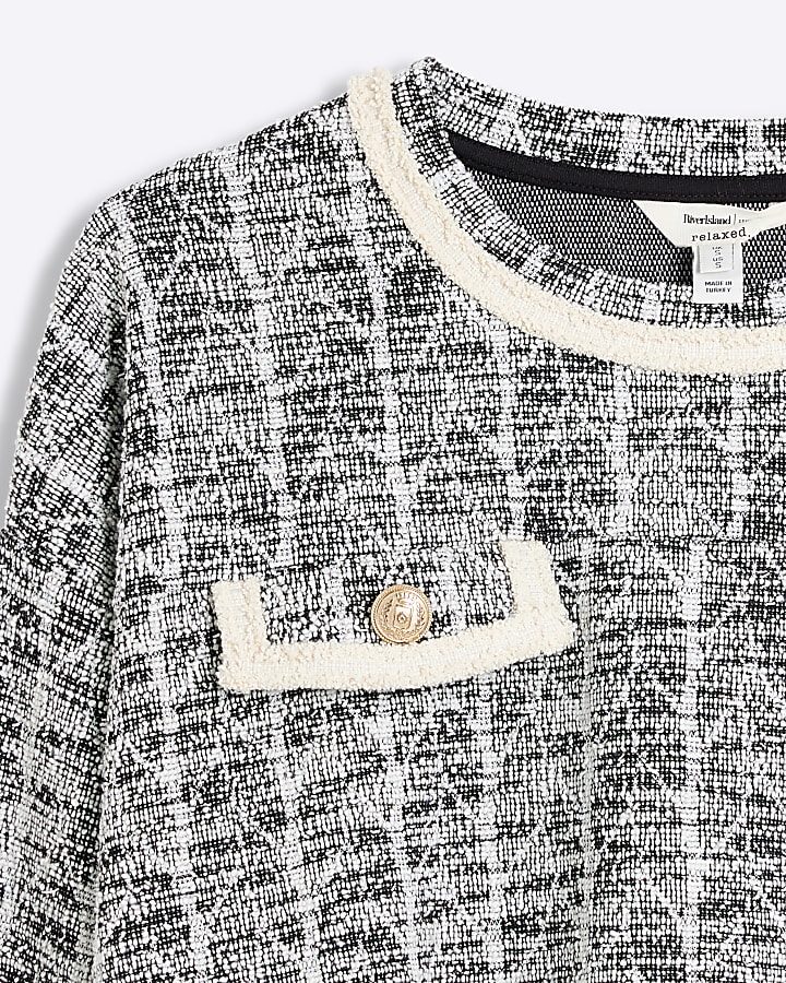 Petite Grey Check Boucle Sweatshirt