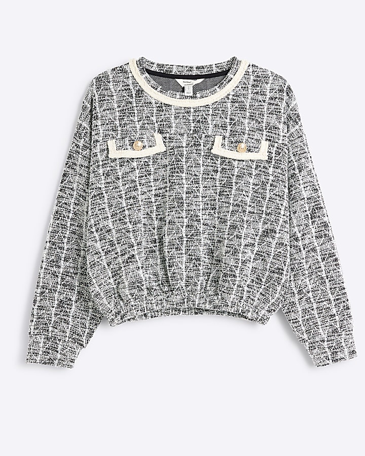 Petite Grey Check Boucle Sweatshirt