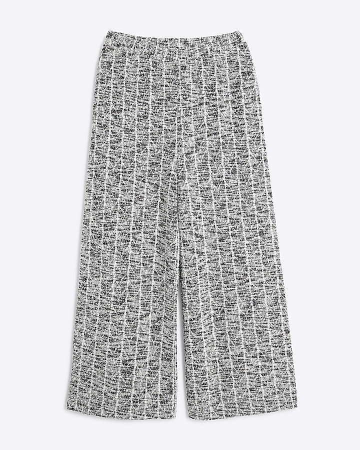 Petite Grey Boucle Wide Leg Trousers