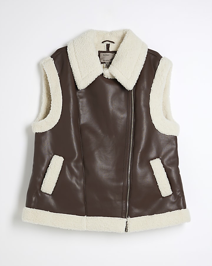 Plus Brown Faux Shearling Gilet