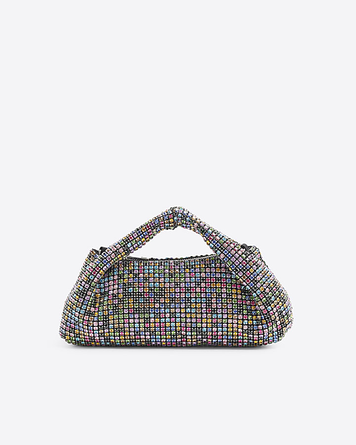 Multi Coloured Diamante Scoop Clutch Bag