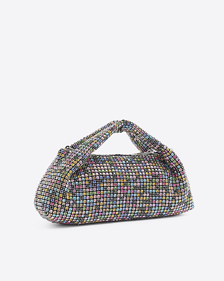 Multi Coloured Diamante Scoop Clutch Bag