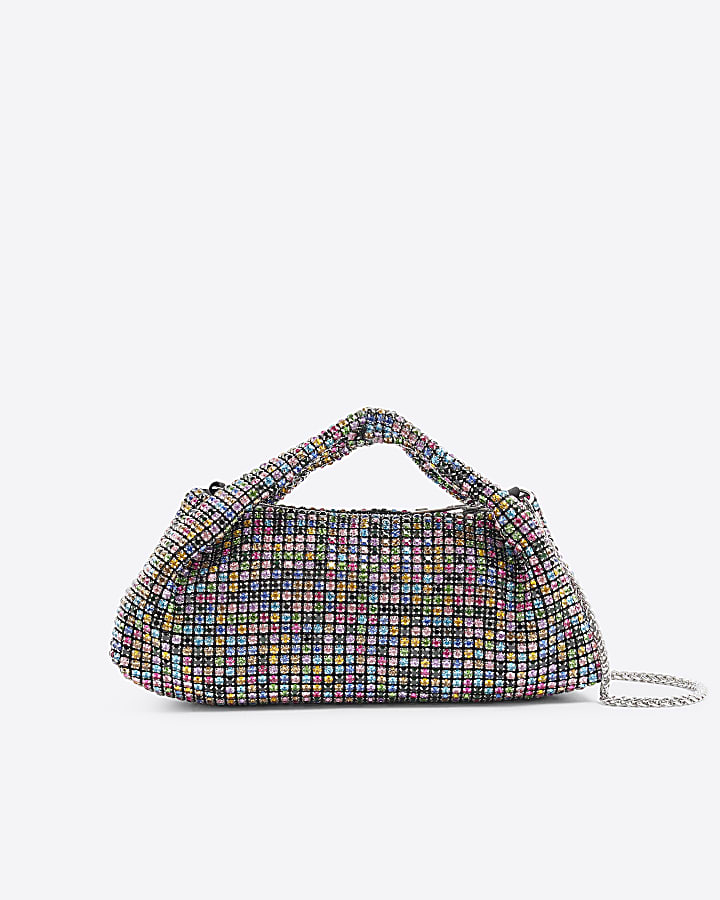 Multi Coloured Diamante Scoop Clutch Bag