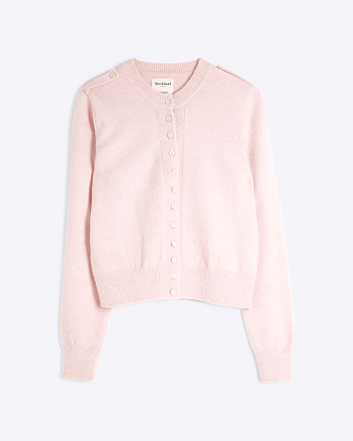 Pink Knit Button Up Cardigan