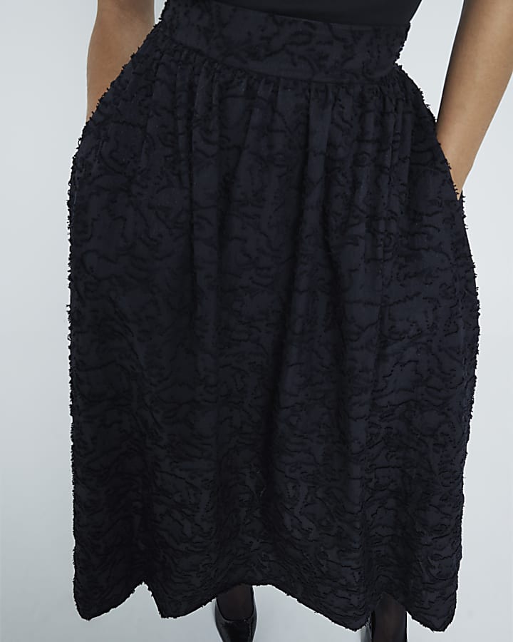 Black Textured Prom Midi Skirt