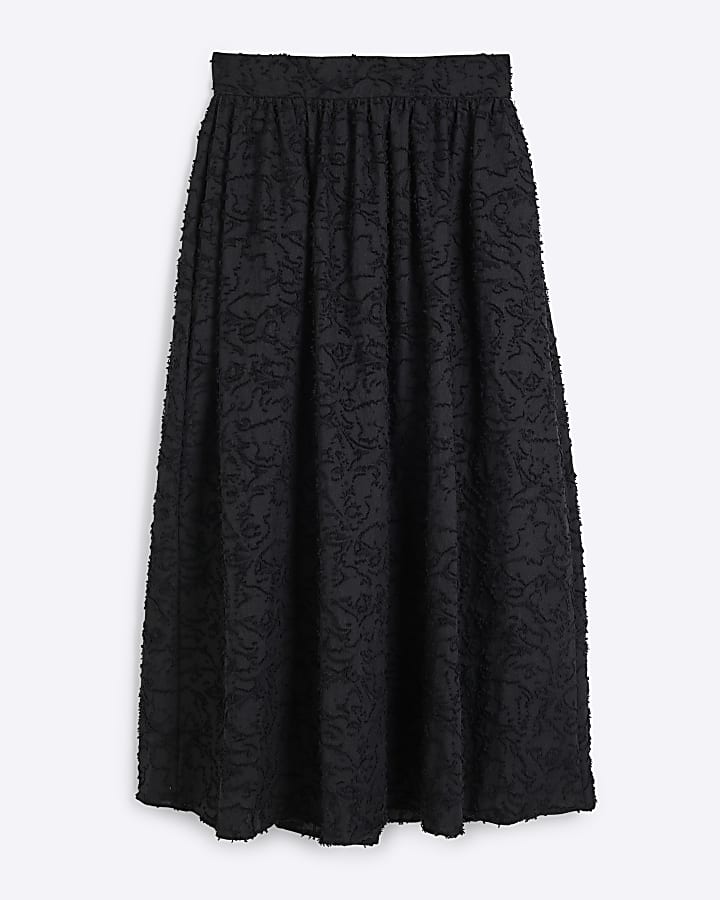 Black Textured Prom Midi Skirt