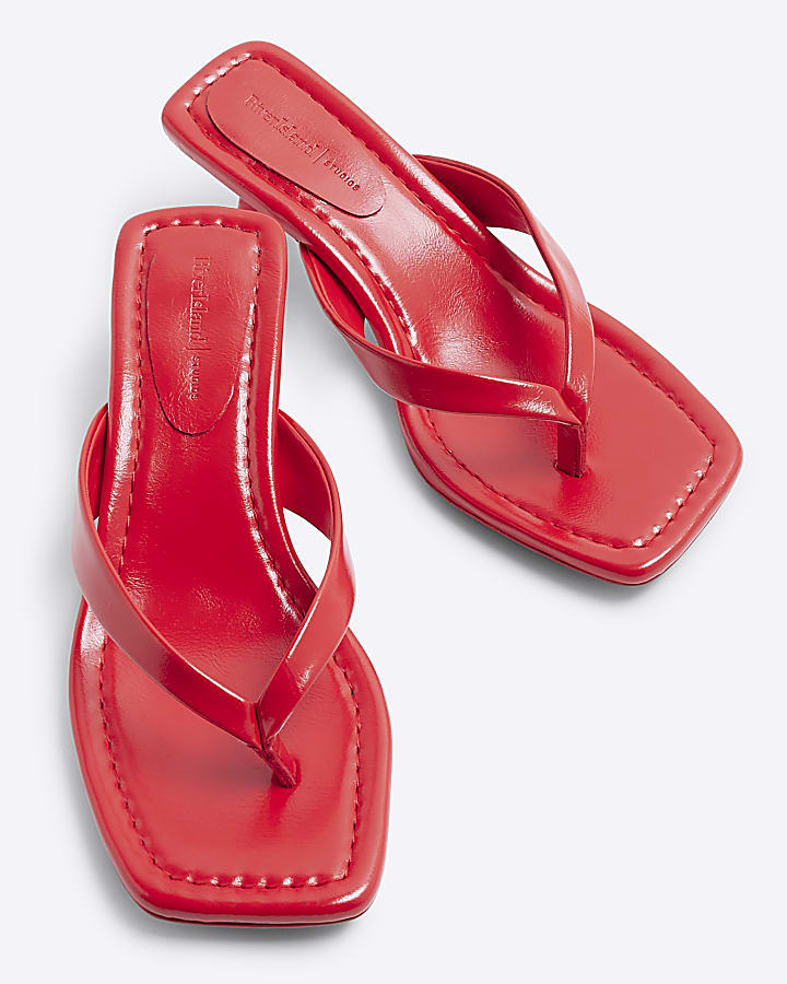 Red Toe Thong Heeled Sandals