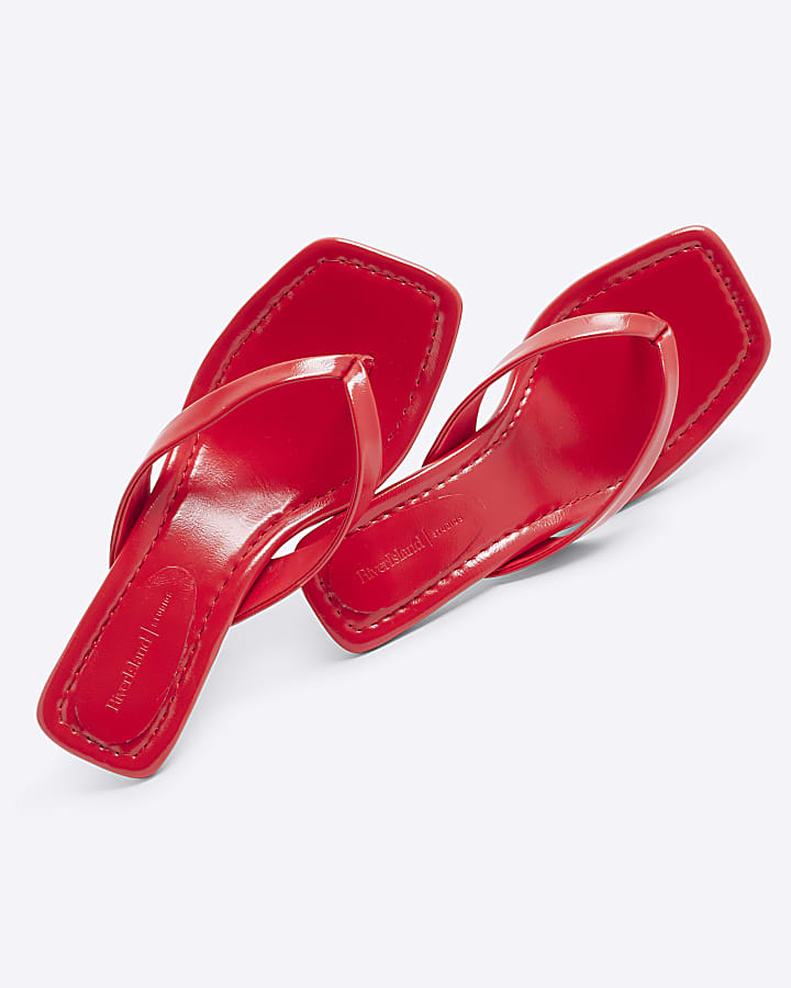 Red Toe Thong Heeled Sandals