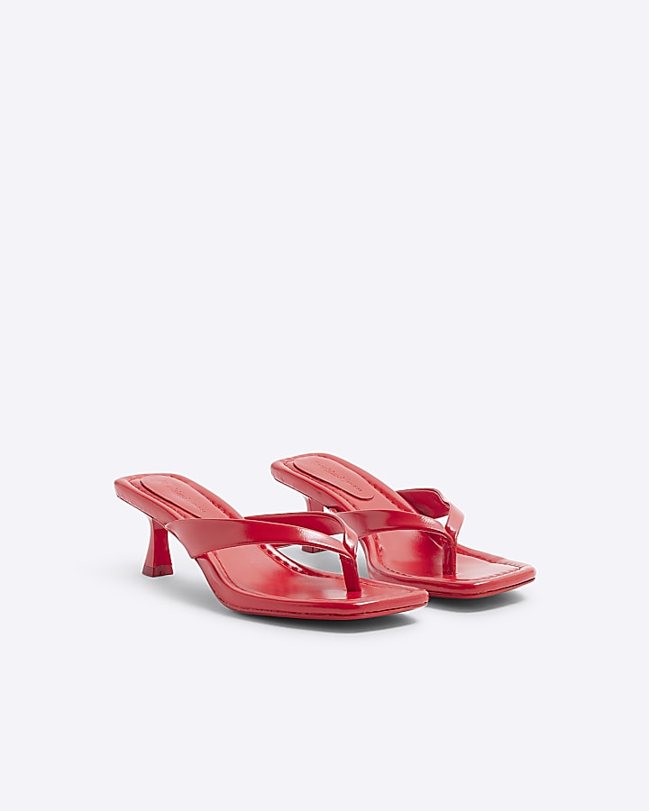 Red Toe Thong Heeled Sandals