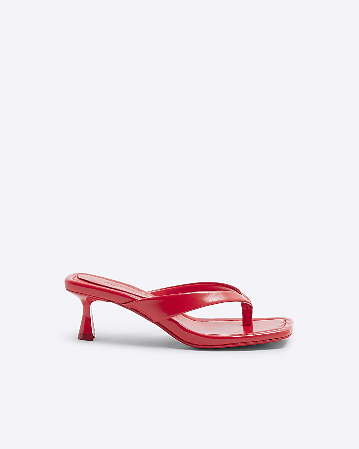 Red Toe Thong Heeled Sandals