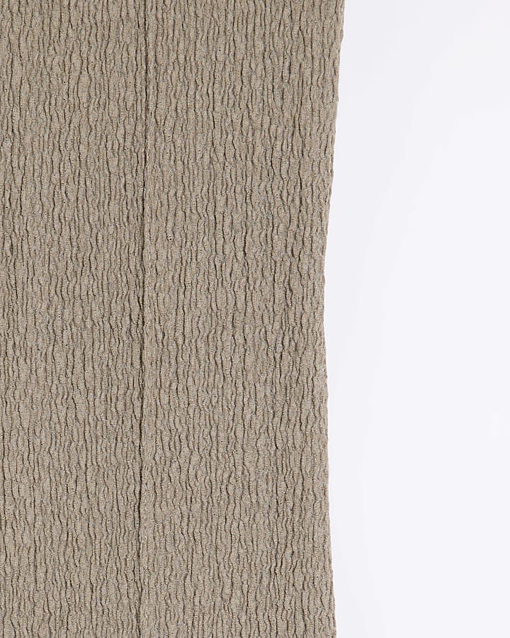 Brown Textured Flared Trousers