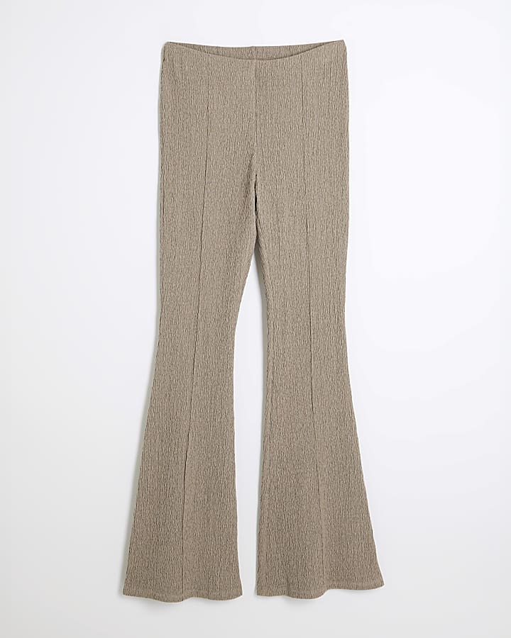 Brown Textured Flared Trousers