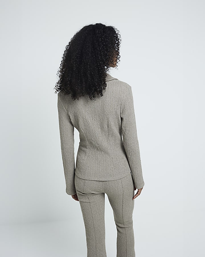 Brown pleated textured shirt