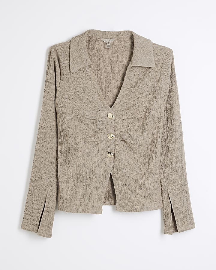 Brown pleated textured shirt