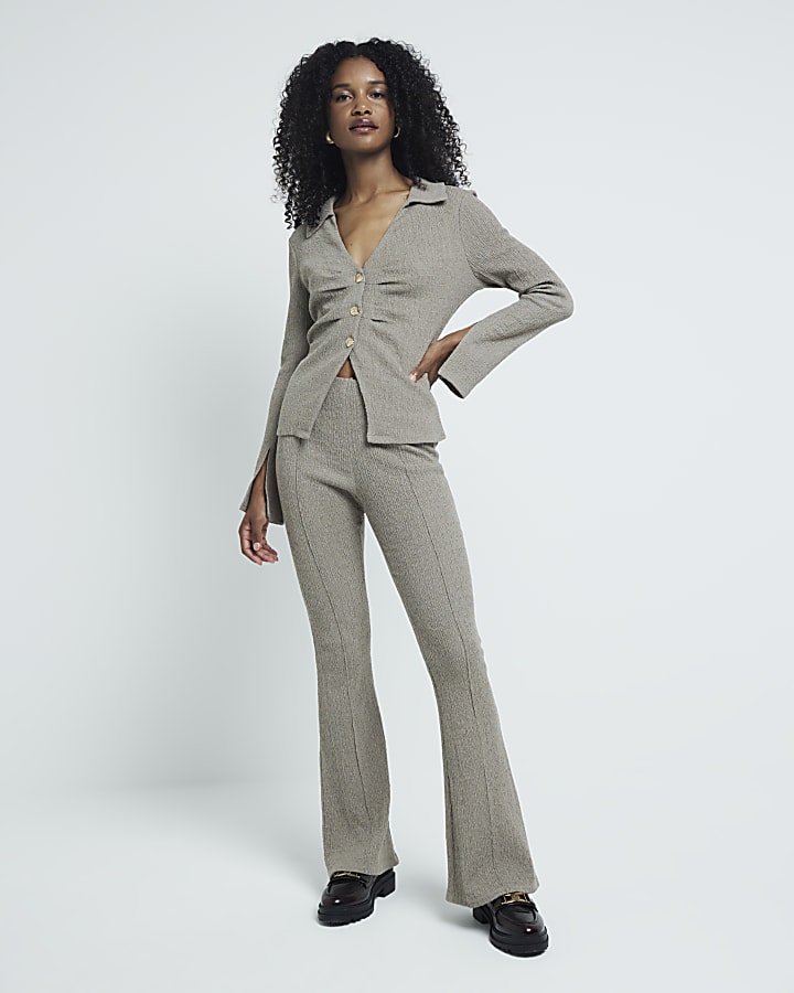 Brown pleated textured shirt