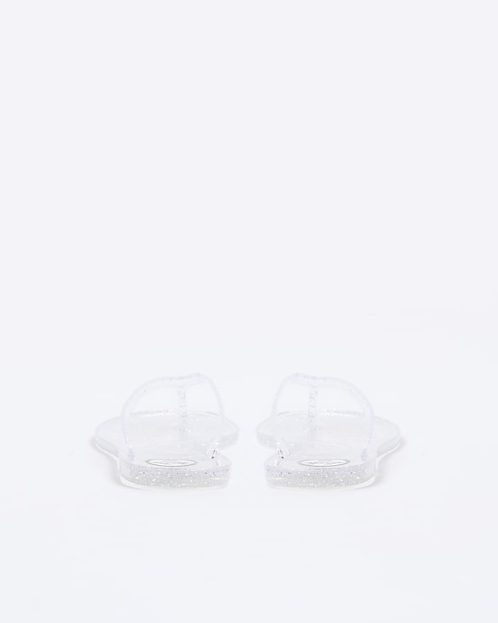 Silver metallic jelly flip flop sandals