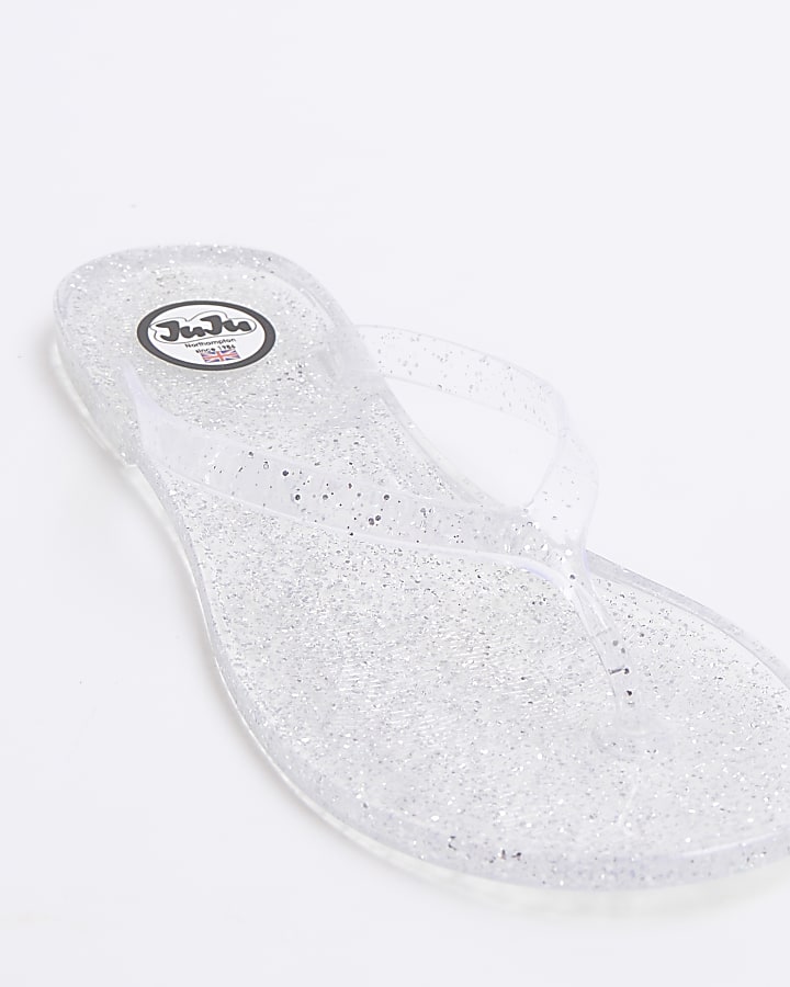 Silver metallic jelly flip flop sandals