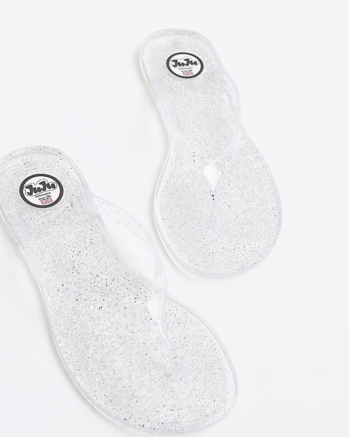 Silver metallic jelly flip flop sandals