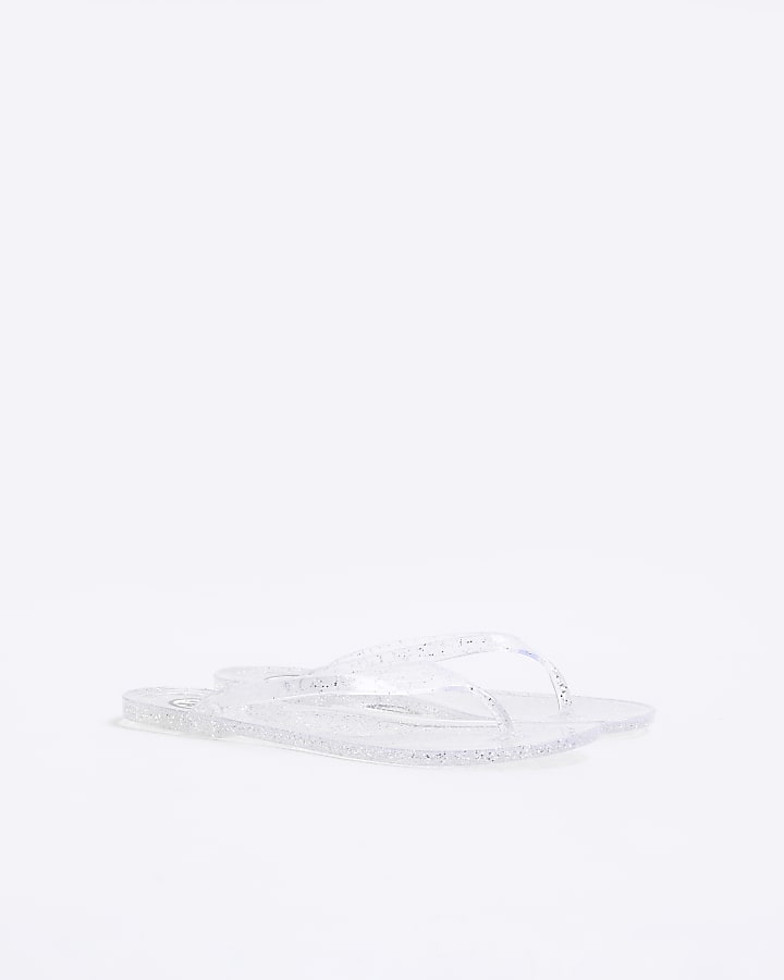 Silver metallic jelly flip flop sandals