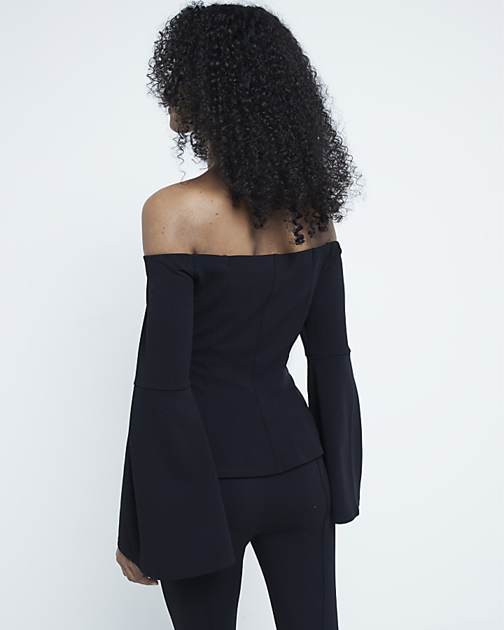 Black scuba bardot off the shoulder jacket