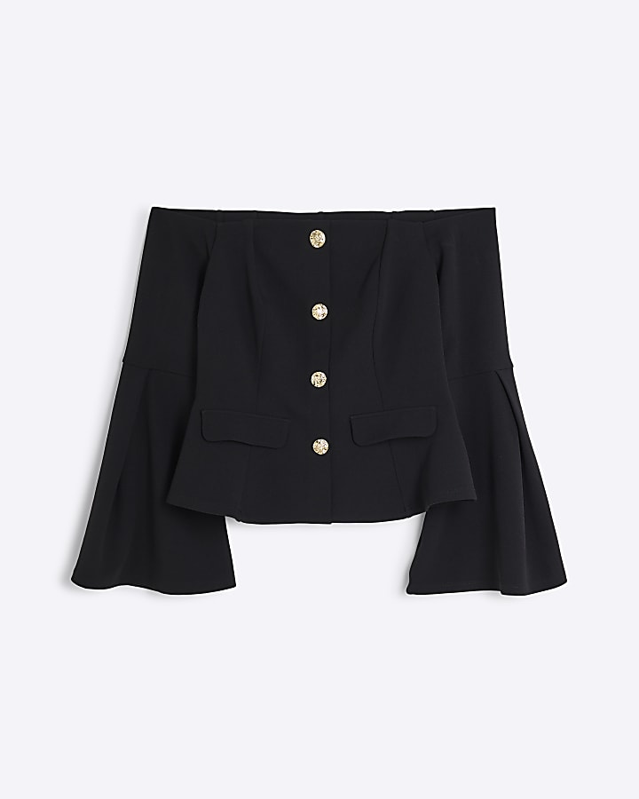 Black scuba bardot off the shoulder jacket