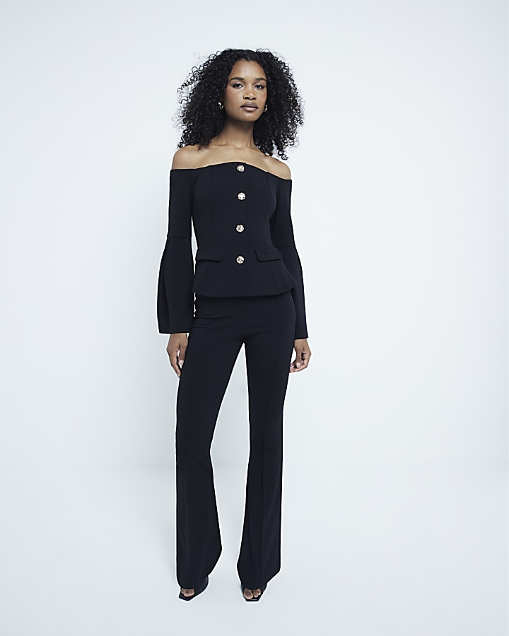 Black scuba bardot off the shoulder jacket