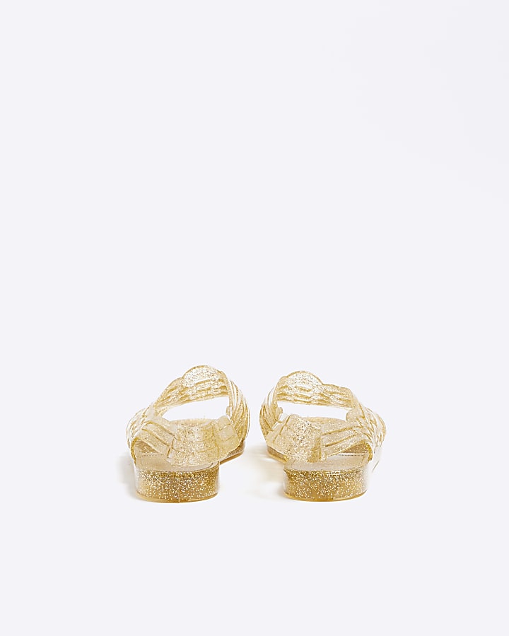 Gold strappy sling back jelly sandals