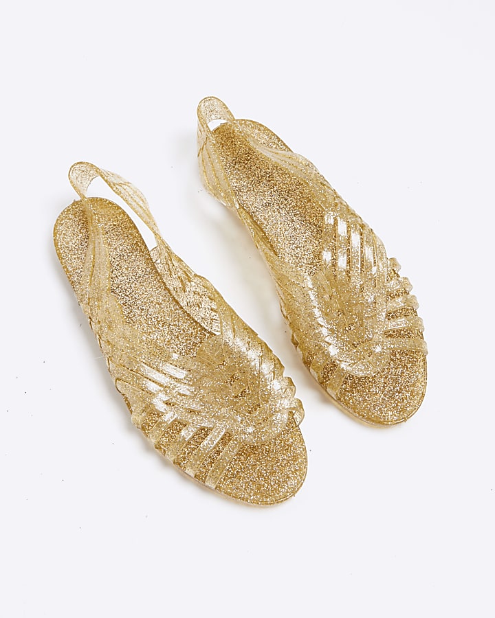 Gold strappy sling back jelly sandals