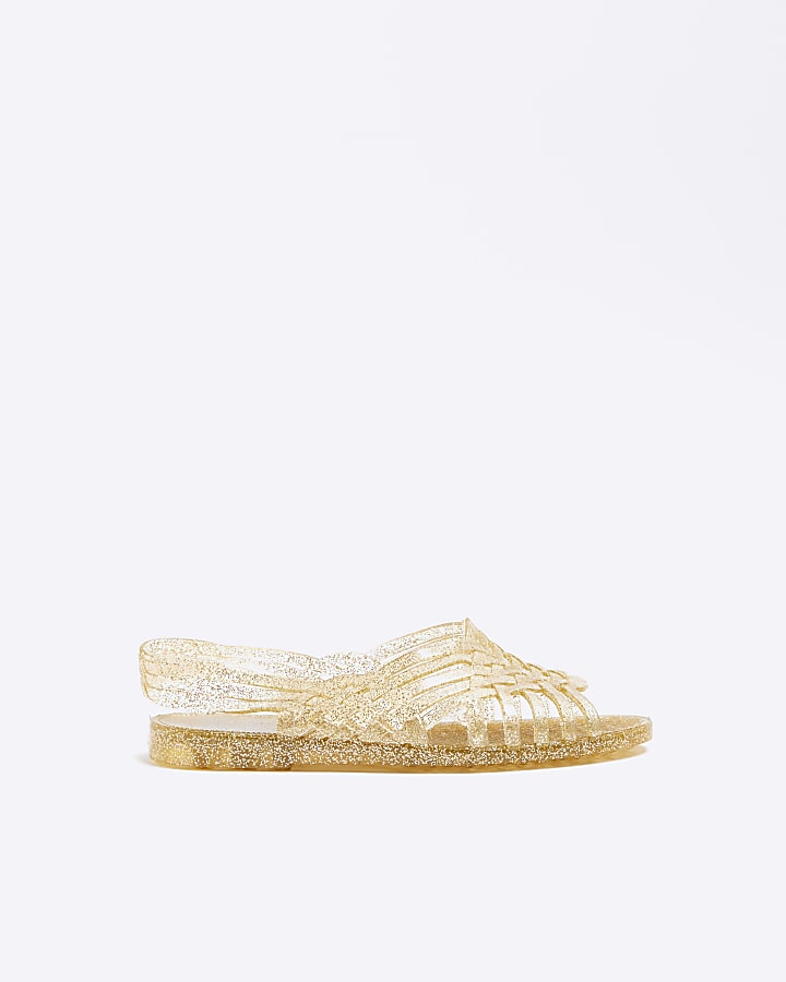 Gold strappy sling back jelly sandals