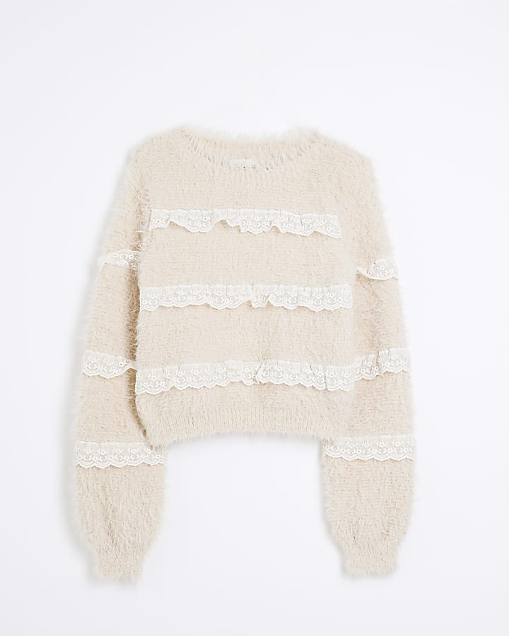 Pink Fluffy Lace Trim Jumper