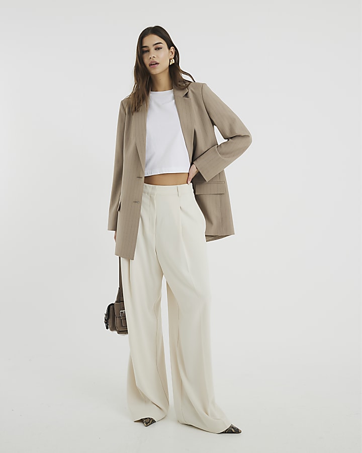 Cream Soft Wide Leg Trousers