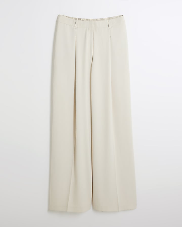 Cream Soft Wide Leg Trousers