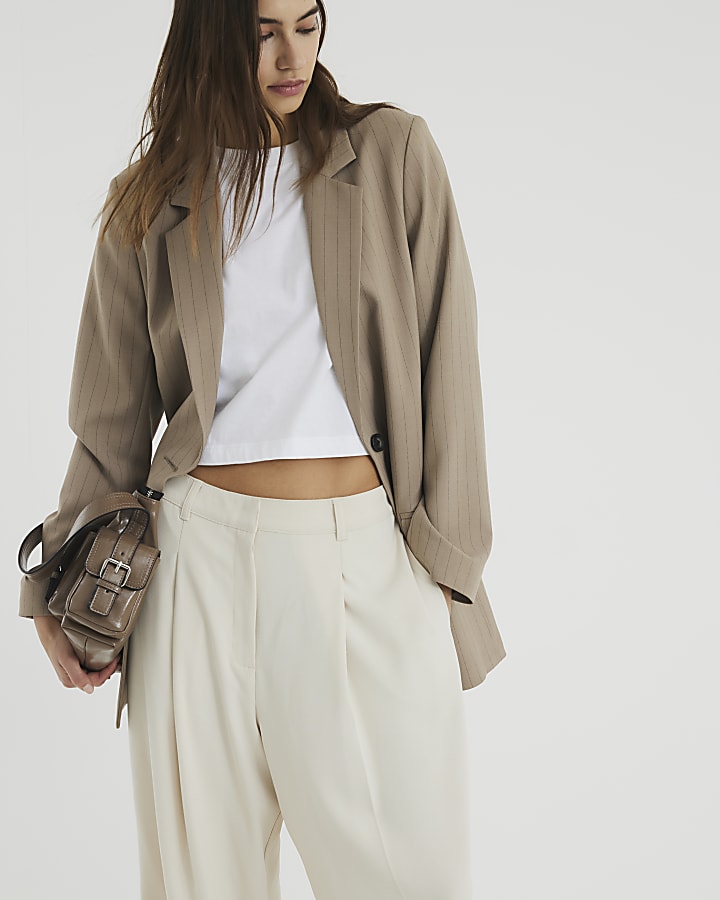 Cream Soft Wide Leg Trousers