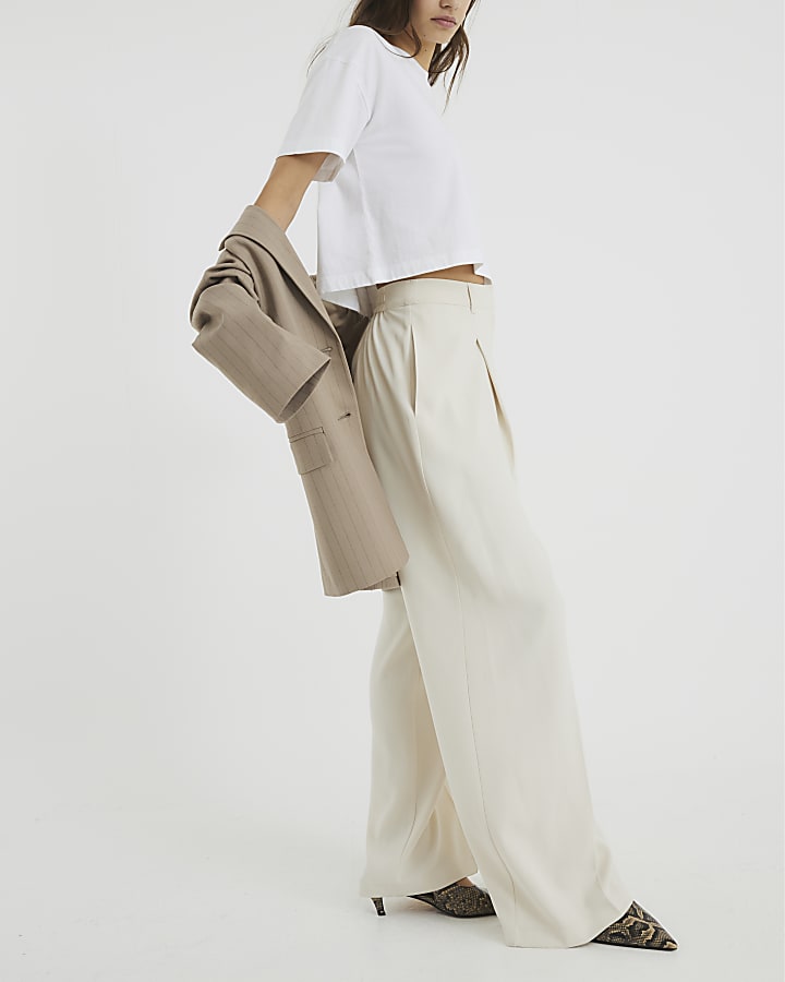 Cream Soft Wide Leg Trousers