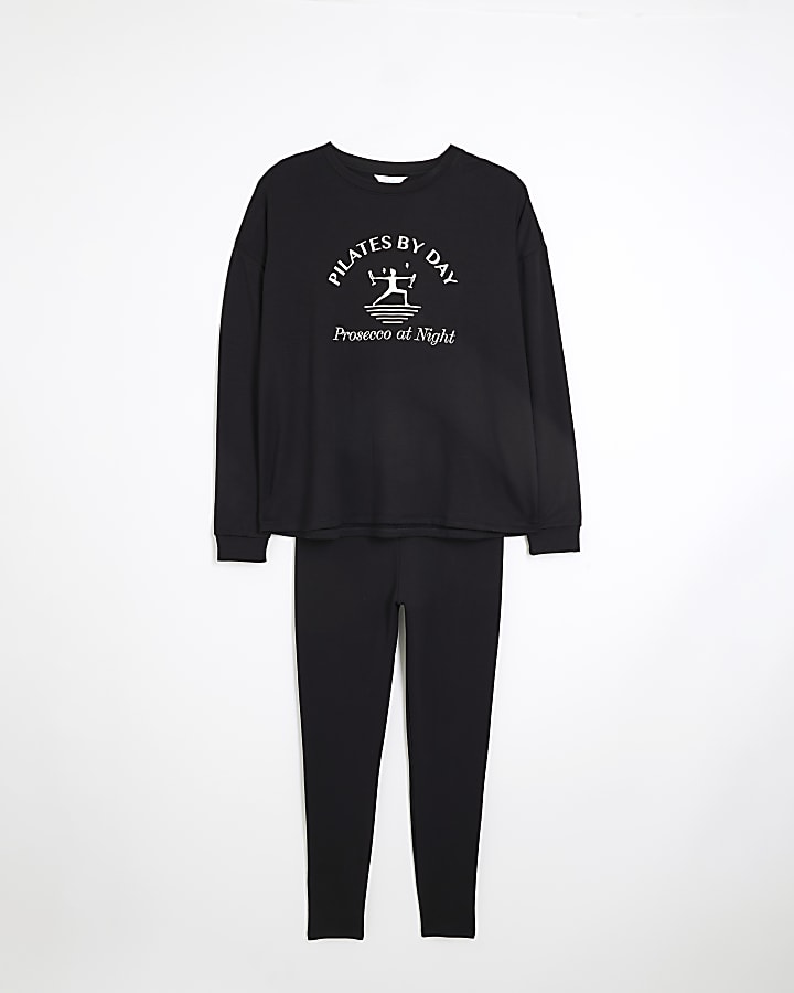 Black Graphic Sweatshirt and Legging Set