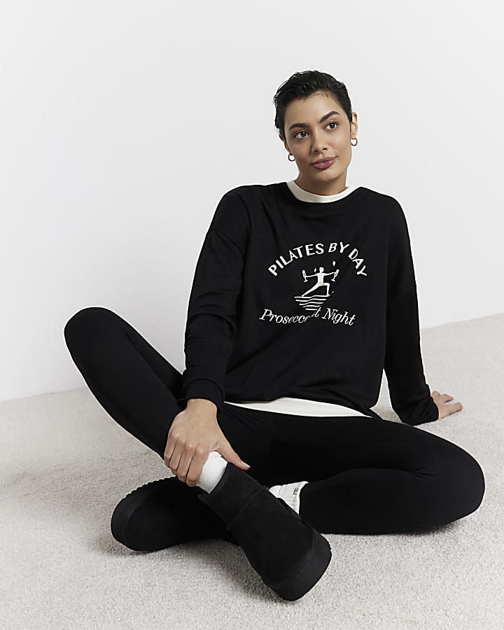 Black Graphic Sweatshirt and Legging Set