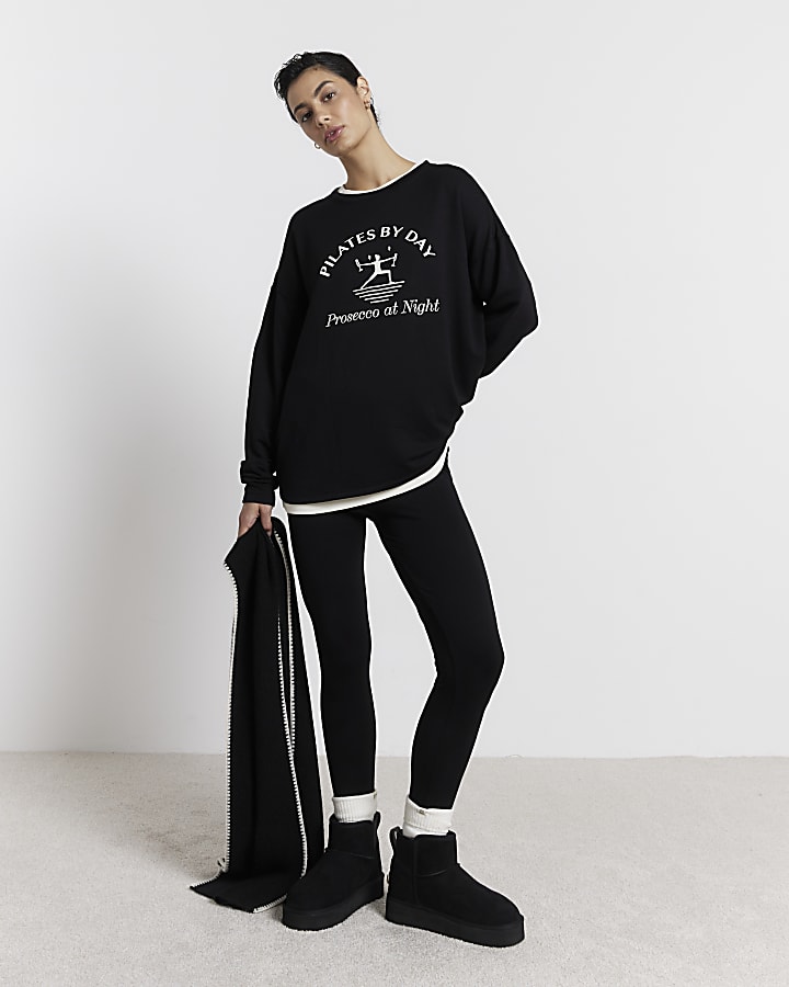 Black Graphic Sweatshirt and Legging Set