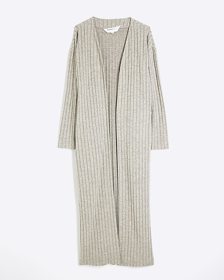 Brown Marl Ribbed Loungewear Maxi Cardigan