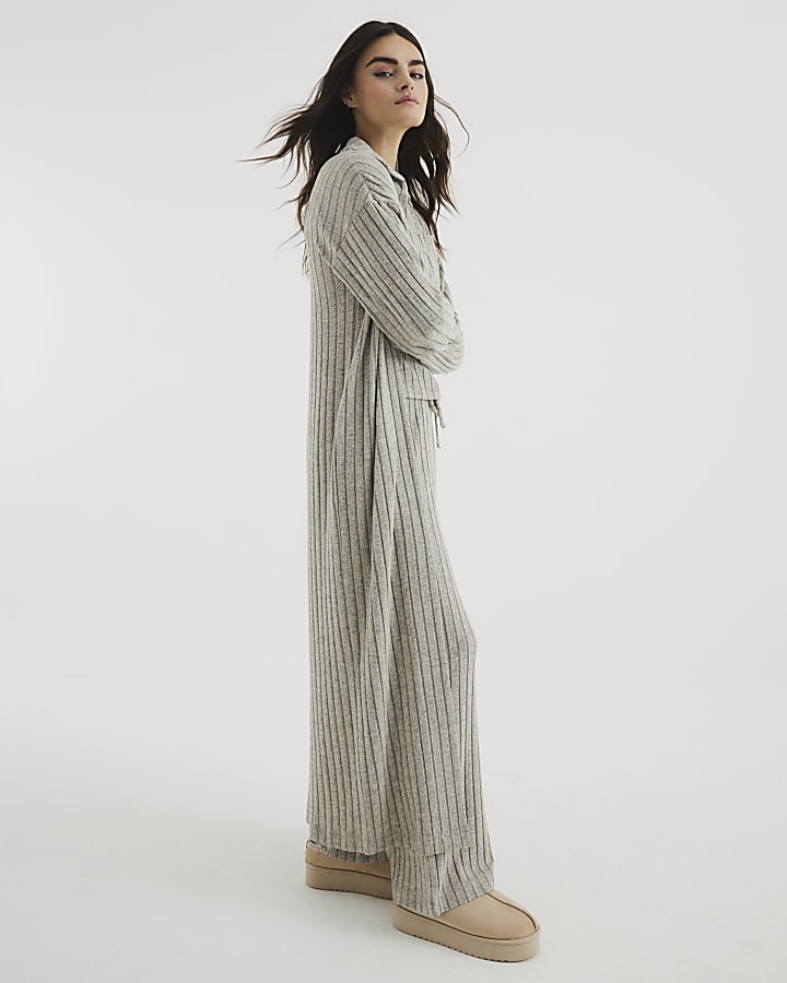 Brown Marl Ribbed Loungewear Maxi Cardigan