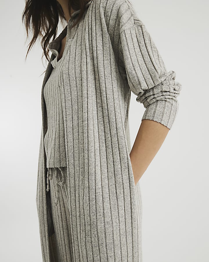 Brown Marl Ribbed Loungewear Maxi Cardigan