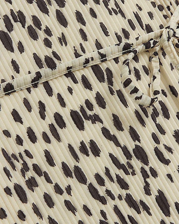 Beige Leopard Print Plisse Bodycon Midi Dress