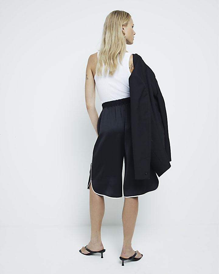 Black Contrast Longline Shorts