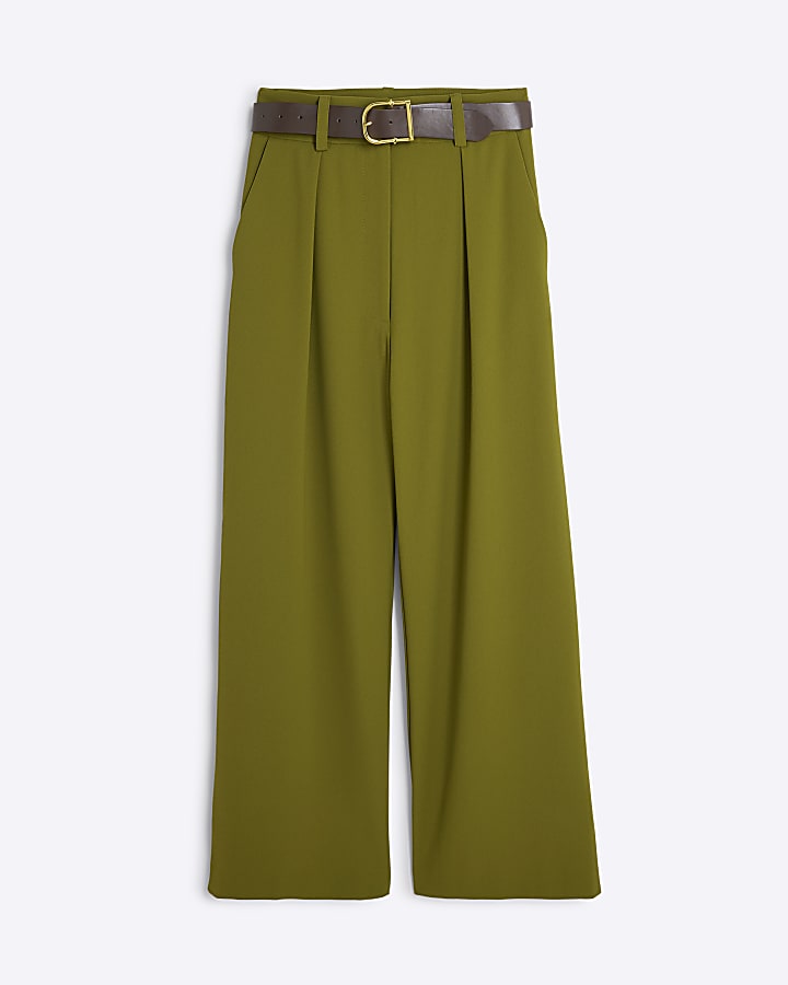 Green Belted Wide Leg Trousers