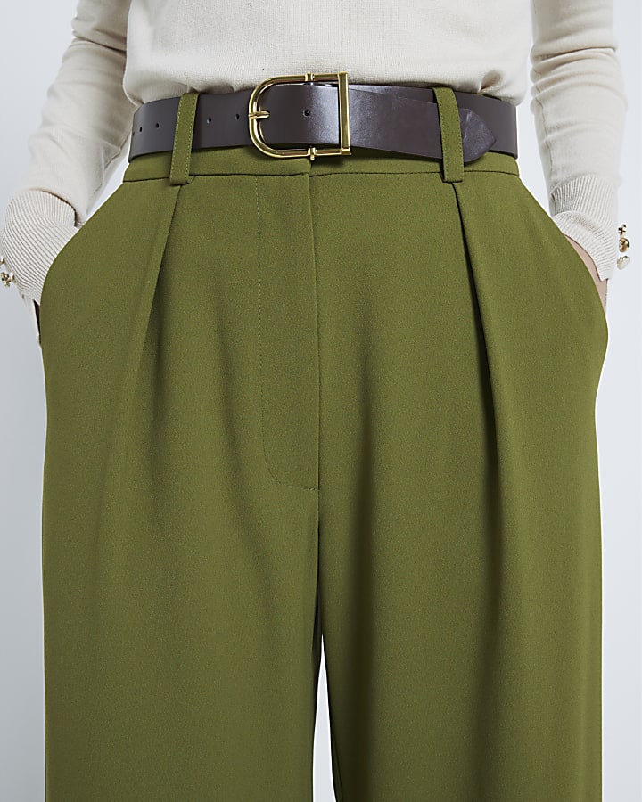 Green Belted Wide Leg Trousers