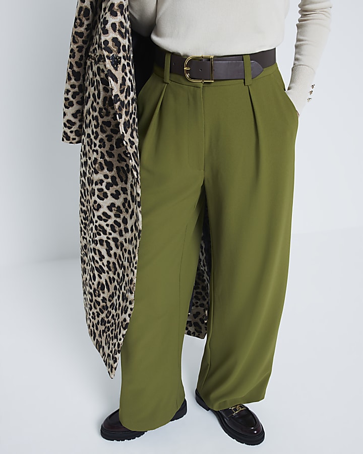 Green Belted Wide Leg Trousers