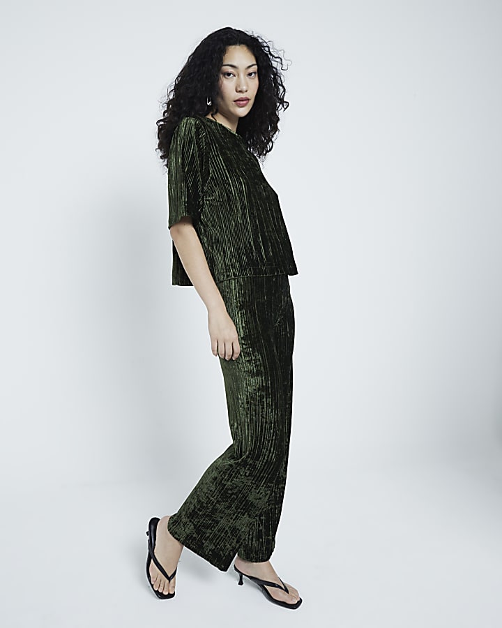 Green Velvet Plisse Trousers